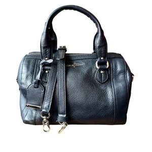 Cole Haan village satchel, pebbled black leather & blue interior EUC